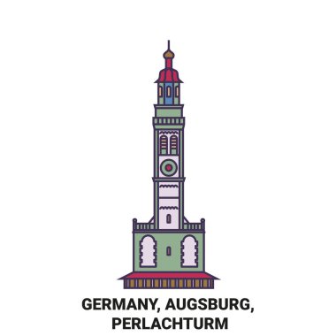 Almanya, Augsburg, Perlachturm seyahat sınır çizgisi vektör çizimi