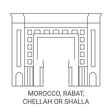 Fas, Rabat, Chellah veya Shalla seyahat çizgisi çizgisi çizimi