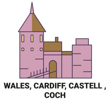 Galler, Cardiff, Castell, Coch seyahat çizgisi çizgisi çizimi