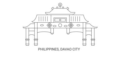 Filipinler, Davao Şehri seyahat çizgisi vektör illüstrasyonu
