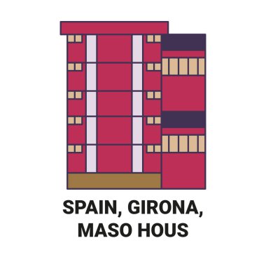 İspanya, Girona, Maso Hous seyahat çizgisi vektör illüstrasyonu