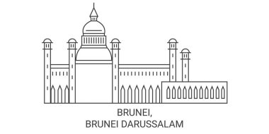 Brunei, Brunei Darussalam seyahat çizgisi vektör ilüstrasyonu