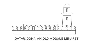 Katar, Doha, Eski Cami Minaresi, seyahat çizgisi çizgisi çizimi