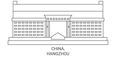 Çin ve Hangzhou seyahat çizgisi vektör illüstrasyonu