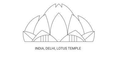 Hindistan, Delhi, Lotus Tapınağı, seyahat çizgisi vektör illüstrasyonu