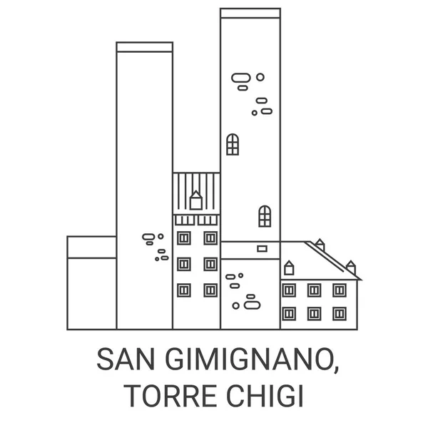 Italie San Gimignano Torre Chigi Illustration Vectorielle Ligne Voyage — Image vectorielle