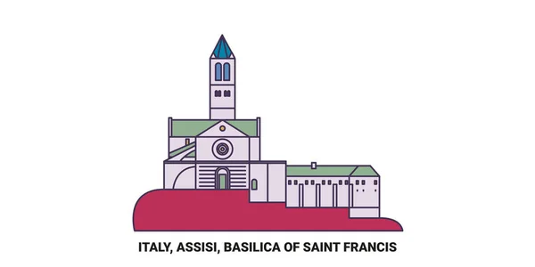 Italy Assisi Basilica Saint Francis Travel Landmark Line Vector Illustration — 스톡 벡터