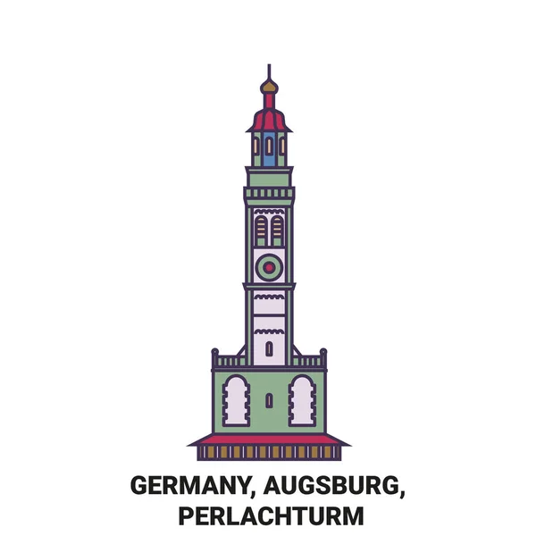 Niemcy Augsburg Perlachturm Podróży Punkt Orientacyjny Linia Wektor Ilustracja — Wektor stockowy