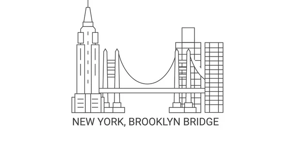 stock vector United States, New York, Brooklyn Bridge, travel landmark line vector illustration