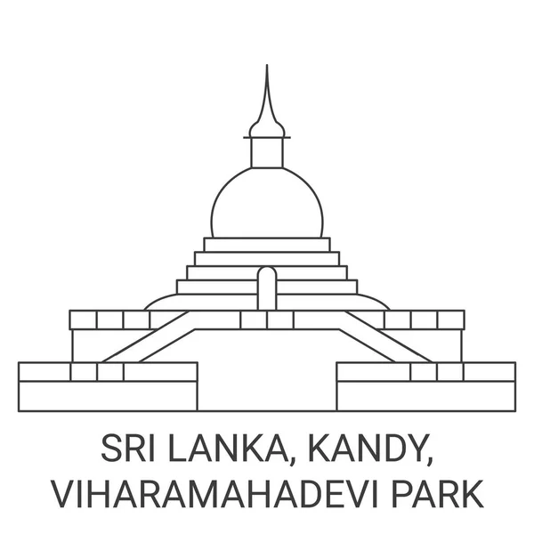 Sri Lanka Kandy Viharamahadevi Park Reizen Oriëntatiepunt Lijn Vector Illustratie — Stockvector