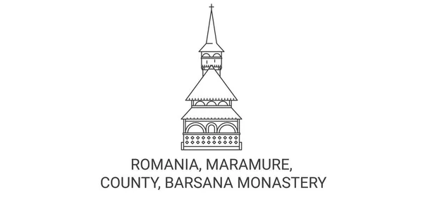Rumania Maramure County Barsana Arsip Perjalanan Garis Vektor Garis Vektor - Stok Vektor