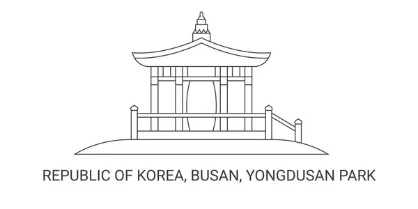 Kore Cumhuriyeti Busan Yongdusan Parkı Seyahat Çizgisi Çizimi — Stok Vektör