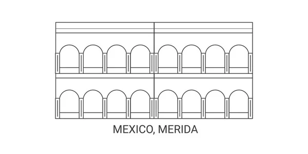 メキシコ メリダ 旅行ランドマークラインベクトル図 — ストックベクタ