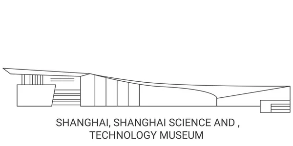 Chine Shanghai Shanghai Science Musée Technologie Voyage Illustration Vectorielle Ligne — Image vectorielle