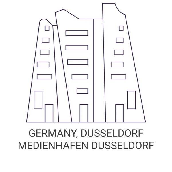 Germania Dusseldorf Medienhafen Dsseldorf Viaggi Punto Riferimento Linea Vettoriale Illustrazione — Vettoriale Stock