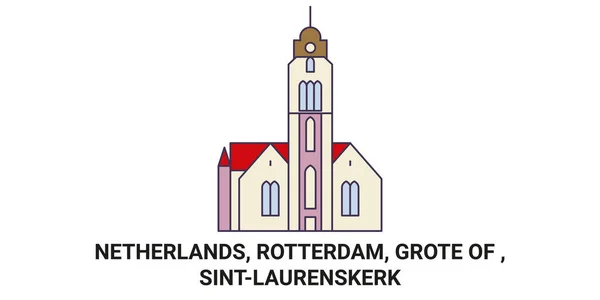 Países Bajos Rotterdam Grote Sintlaurenskerk Viaje Hito Línea Vector Ilustración — Vector de stock