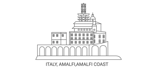 Italie Amalfi Côte Amalfitaine Illustration Vectorielle Ligne Repère Voyage — Image vectorielle