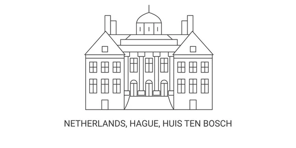 Niederlande Den Haag Huis Ten Bosch Reise Meilenstein Linienvektorillustration — Stockvektor