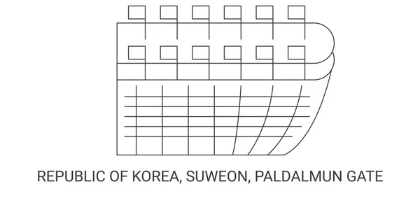 República Coréia Suweon Paldalmun Gate Viagem Marco Linha Vetor Ilustração —  Vetores de Stock
