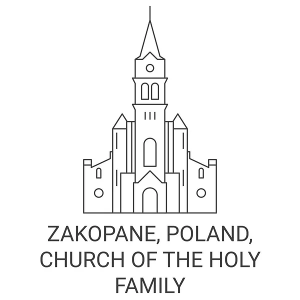 Poland Zakopane Church Holy Family Travel Landmark Line Vector Illustration — Stock Vector
