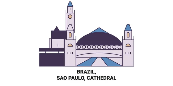 Brasile San Paolo Cattedrale Viaggi Punto Riferimento Linea Vettoriale Illustrazione — Vettoriale Stock