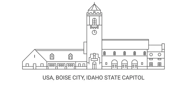 Boise City Idaho State Capitol Ilustración Vector Línea Referencia Viaje — Vector de stock