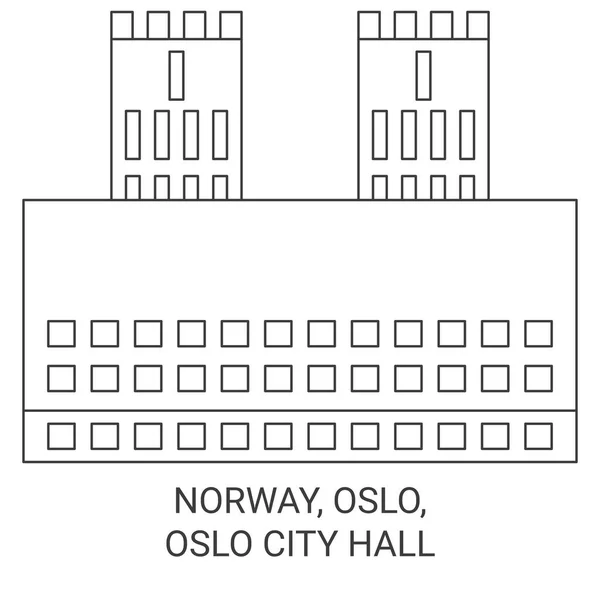 Noruega Oslo Oslo City Hall Recorrido Hito Línea Vector Ilustración — Archivo Imágenes Vectoriales