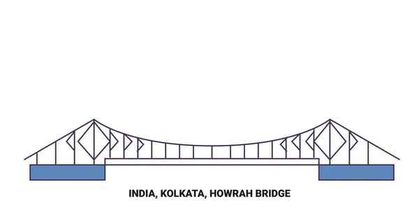 加尔各答 豪拉赫桥旅行地标线矢量图解 — 图库矢量图片