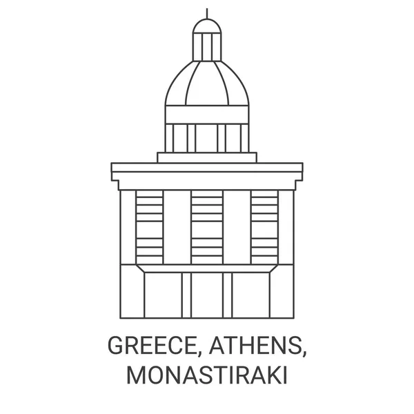 Greece Athens Monastiraki Travel Landmark Line Vector Illustration — Stock Vector