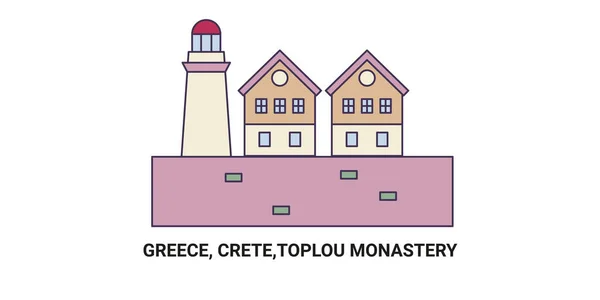 Greece Crete Toplou Monastery Travel Landmark Line Vector Illustration — Stock Vector