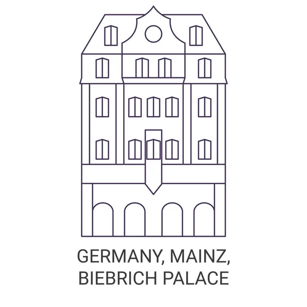 Germany Mainz Biebrich Palace Travel Landmark Line Vector Illustration — Stock Vector