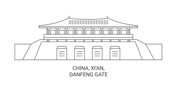 Kina Xian Danfeng Gate Resa Landmärke Linje Vektor Illustration — Stock vektor