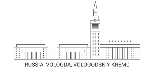 Rusia Vologda Vologodskiy Kreml Ilustración Vector Línea Hito Viaje — Vector de stock