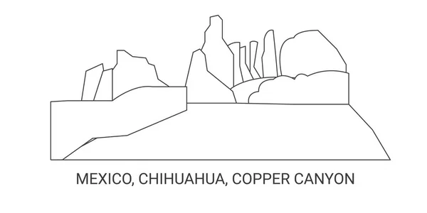 メキシコ Chihuahua 銅キャニオン 旅行のランドマークラインベクトル図 — ストックベクタ
