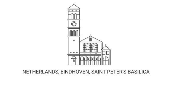 Holanda Eindhoven Basílica Saint Peters Ilustração Vetor Linha Referência Viagem — Vetor de Stock