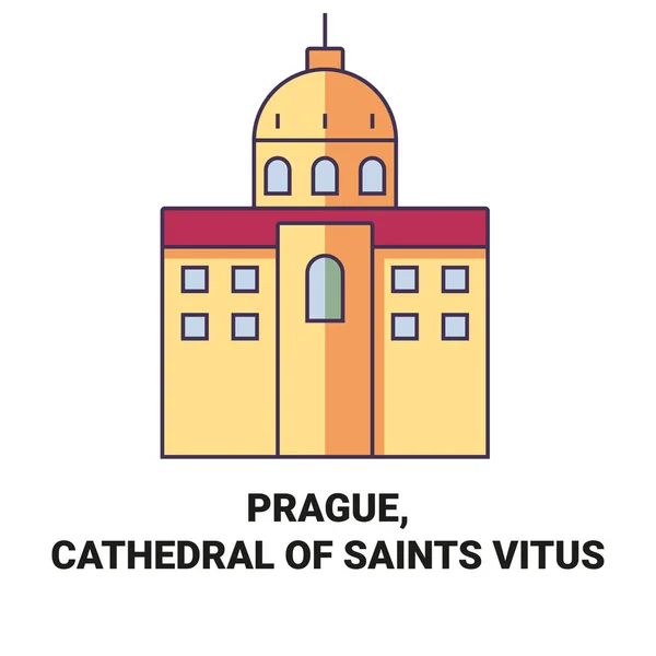 Tjeckien Prag Cathedral Saints Vitus Resa Landmärke Linje Vektor Illustration — Stock vektor