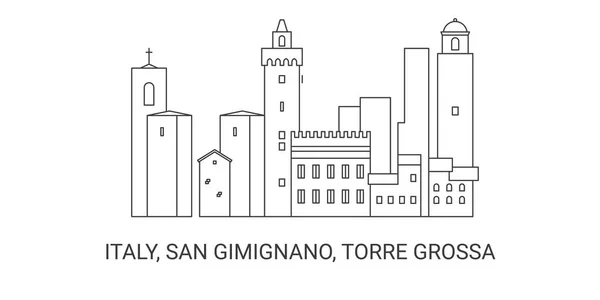 Itália San Gimignano Torre Grossa Ilustração Vetor Linha Referência Viagem — Vetor de Stock