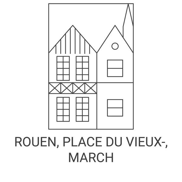 Francie Rouen Place Vieux March Travel Landmark Line Vector Illustration — Stockový vektor