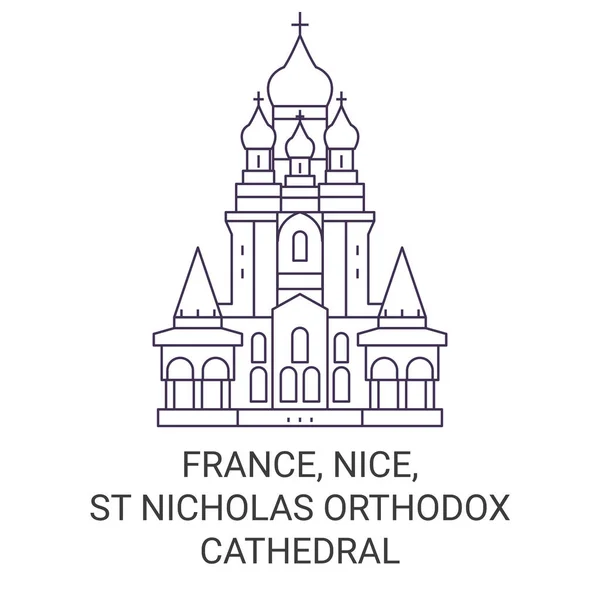 France Nice Nicholas Orthodox Cathedral Travel Landmark Line Vector Illustration — Stock Vector