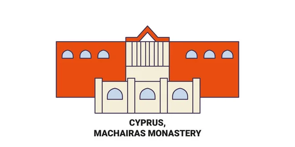 Cypr Machairas Klasztor Podróży Punkt Orientacyjny Linia Wektor Ilustracja — Wektor stockowy
