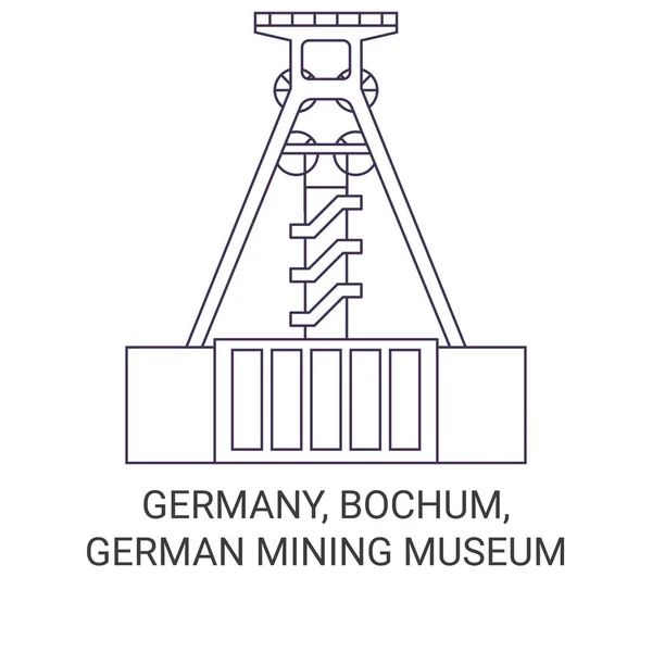 Alemanha Bochum Museu Alemão Mineração Viagens Marco Linha Vetor Ilustração —  Vetores de Stock