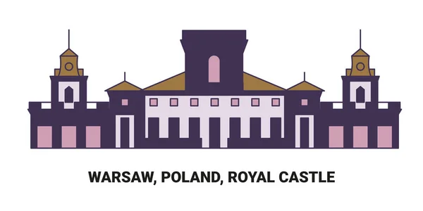 Pologne Varsovie Château Royal Illustration Vectorielle Ligne Voyage — Image vectorielle