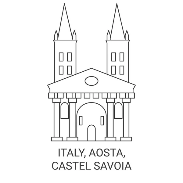 Itália Aosta Castel Savoia Viagem Marco Linha Vetor Ilustração — Vetor de Stock