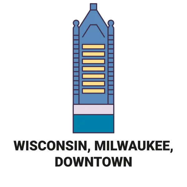 Estados Unidos Wisconsin Milwaukee Centro Viaje Hito Línea Vector Ilustración — Vector de stock