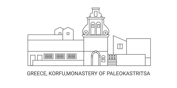 Greece Korfu Monastery Paleokastritsa Travel Landmark Line Vector Illustration — стоковий вектор