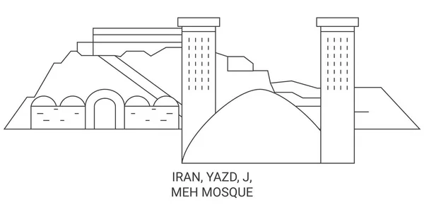 Irán Yazd Meh Mezquita Recorrido Hito Línea Vector Ilustración — Vector de stock