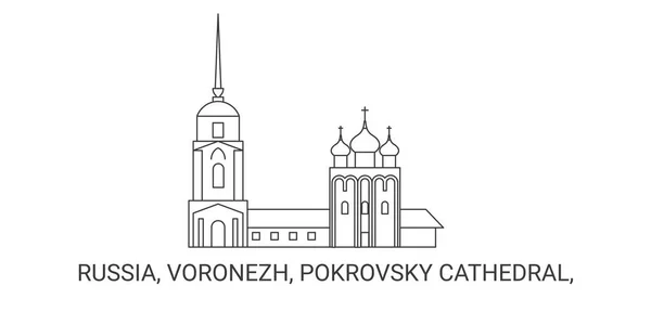 Rusia Voronezh Catedral Pokrovsky Ilustración Vector Línea Hito Viaje — Vector de stock