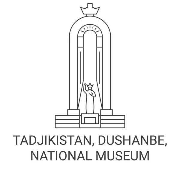 Tadjiquistão Dushanbe Museu Nacional Viagem Marco Linha Vetor Ilustração — Vetor de Stock