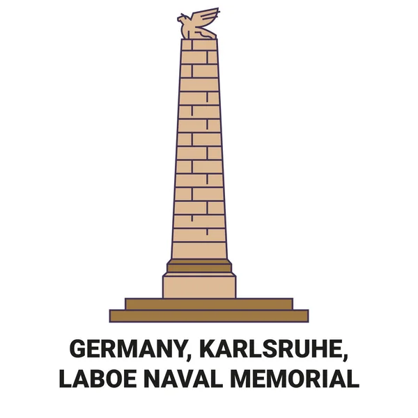 Deutschland Karlsruhe Laboe Naval Memorial Reise Meilenstein Linienvektorillustration — Stockvektor