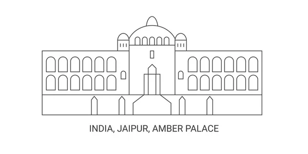 Stock vector India, Jaipur, Amber Palace, travel landmark line vector illustration